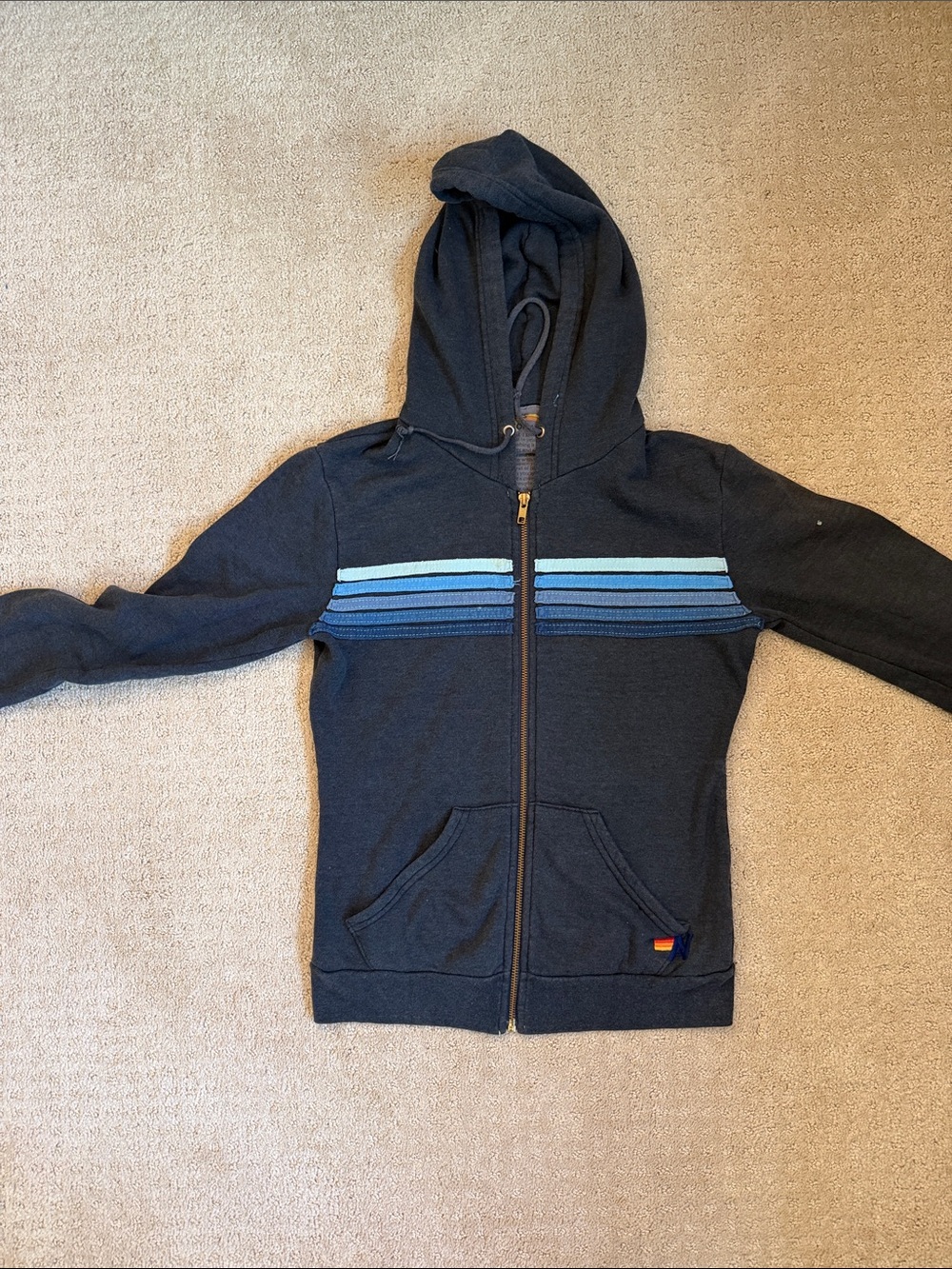 Aviator Nation Navy Zip Hoodie with Blue Stripe